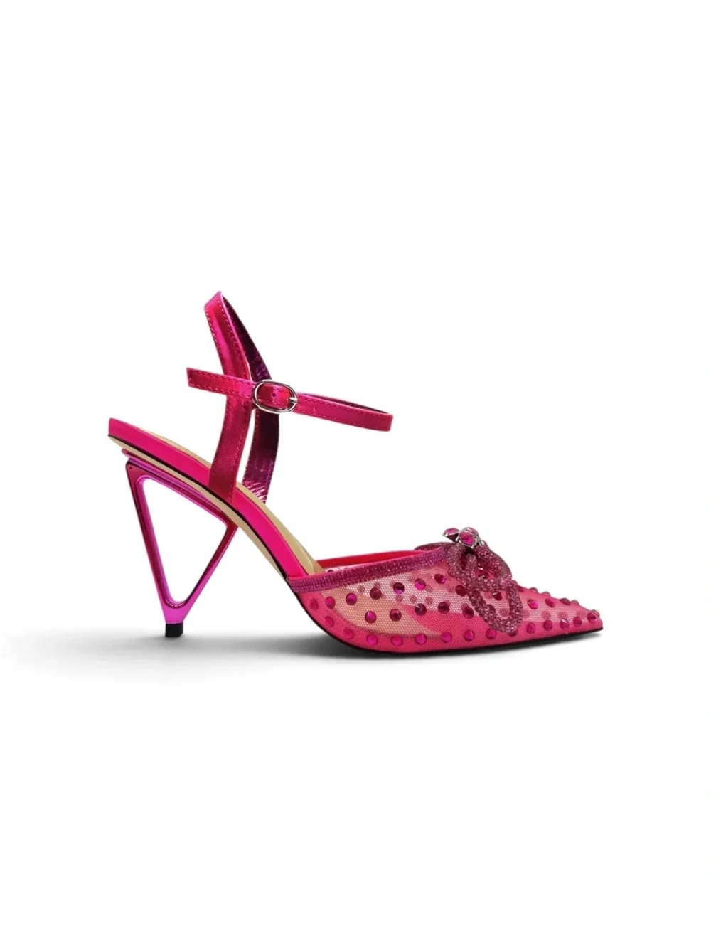 NINETY UNION GLORIA FUCHSIA RHINESTONE MESH TRIANGLE HEEL PONTED TOE PUMPS NWT